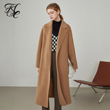 Women's Black Thick Lace Double-sided Woolen Coat Winter New Straight Long Camel Color Office Lady Woolen Jackets