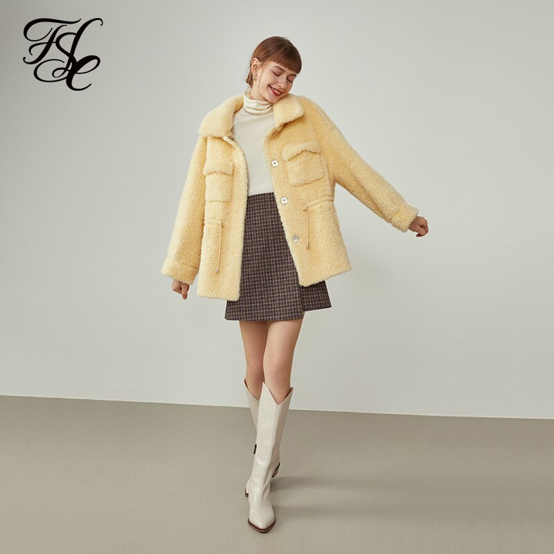 Lamb Fur Coat Women&#39;s Autumn Winter 2022 New Short Imitation Fur  Women Clothing Yellow Short Jacket For Women