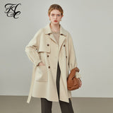 Women's Winter Mid-length Temperament Brown Windbreaker Coat Women 100% Wool Beige Double-breasted Woolen Jackets