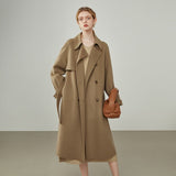 Women's Winter Mid-length Temperament Brown Windbreaker Coat Women 100% Wool Beige Double-breasted Woolen Jackets