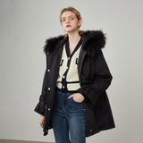 Women Winter Windbreaker Casual Down Jacket Detachable Fur Collar Design Black Parker Women Warm Straight Pink Coats