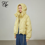 Women&#39;s Winter Hooded Short Yellow Down Jacket Simple Casual Loose Fashion Women Coat Ladies Coats And Jackets