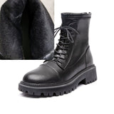 Women Martin Boots Genuine Leather Stretch Fashion British Style Women Motorcycle Boots Fur Platform Women Ankle Boots