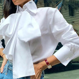 Rarove Women Elegant Bow Tie White Shirts Autumn Long Sleeve Fashion Tops Casual Party Blouse Oversized Blusas Femininas