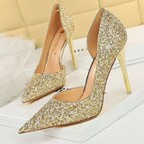 Sequin Cloth Woman Pumps Sexy High Heels Fashion Shine Wedding Shoes Pointed Toe Women Heels Stiletto Plus Size 43