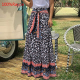 Rarove Fashion Women Vintage Maxi Skirts High Waist Plaid Long Skirts Bohemian Casual Loose Belted Pleated Party Skirt Oversized