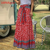 Rarove Fashion Women Vintage Maxi Skirts High Waist Plaid Long Skirts Bohemian Casual Loose Belted Pleated Party Skirt Oversized