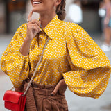 Fashion Women Shirts 2022 Autumn Long Lantern Sleeve Polka Dot Blouse Casual Blusas Elegant Chic Streetwear Tops Tunic