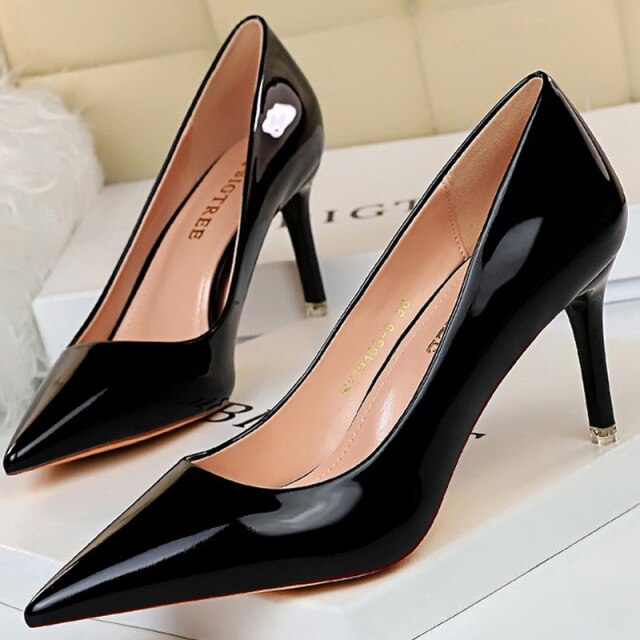 RAROVE, Valentine's Day gift Fashion Kitten Heels Patent Leather Woman Pumps Stiletto Heels 7.5 Cm 10.5cm High Heels Shoes Wedding Shoes Sexy Party Shoes