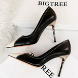Metal Heel Women Pumps Pointed Toe High Heels Pu Leather Shoes Women Heels Fashion Office Shoes Casual Stiletto