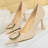Designer New Women Pumps Square Buckle Stone Pattern Kitten Heels Shoes Sexy High Heels Ladies Shoes Large Size 43