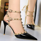 Roman Style Sandals Women Summer Shoes 2022 New Heeled Sandals Metal Rivets High Heels Patent Leather Shoes Sandal