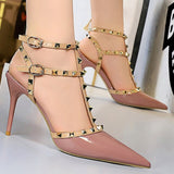 Roman Style Sandals Women Summer Shoes 2022 New Heeled Sandals Metal Rivets High Heels Patent Leather Shoes Sandal