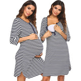 Fashion Women Maternity Dress Stripe Breastfeeding Dresses Maternity Clothes for Pregnant Women Clothing O-Neck Pregnancy Dress
