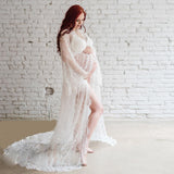Sexy White Maternity Dresses For Baby Shower Lace Fancy Pregnant Photoshoot Dress For Pregnancy Women Maxi Gown Photography Prop