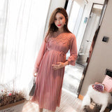 Spring Fashion Maternity Pregnant Dresses For Women Long Sleeve Pleated Pregnancy Dress Autumn Chiffon Casual Maternity Clothes