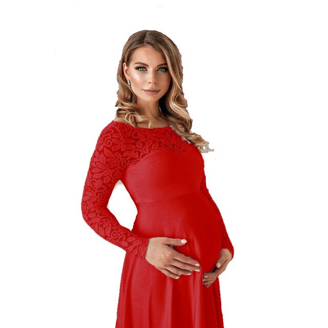 Cute White Maternity Dresses For Baby Shower Party Lace Pregnancy Photo Shoot Maxi Gown Elegence Pregnant Women Photography Prop