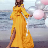 Sexy Split Front Maternity Photoshoot Dress Long Deep V neck Pregnant Women Pregnancy Maxi Gown For Baby Shower Photography Prop