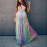 Sexy Maternity Dresses Photography Long Pregnancy Photo Shoot Prop For Baby Showers Party Rainbow Tulle Pregnant Women Maxi Gown