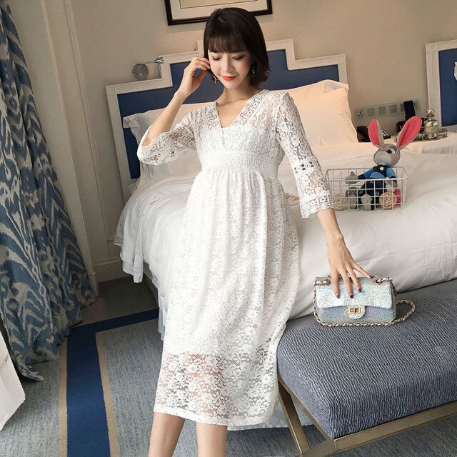 Lace Maternity Dresses Summer Pregnancy Clothes Casual Pregnant Women Dress For Work 2022 Fashion Maternity Clothing Plus Size