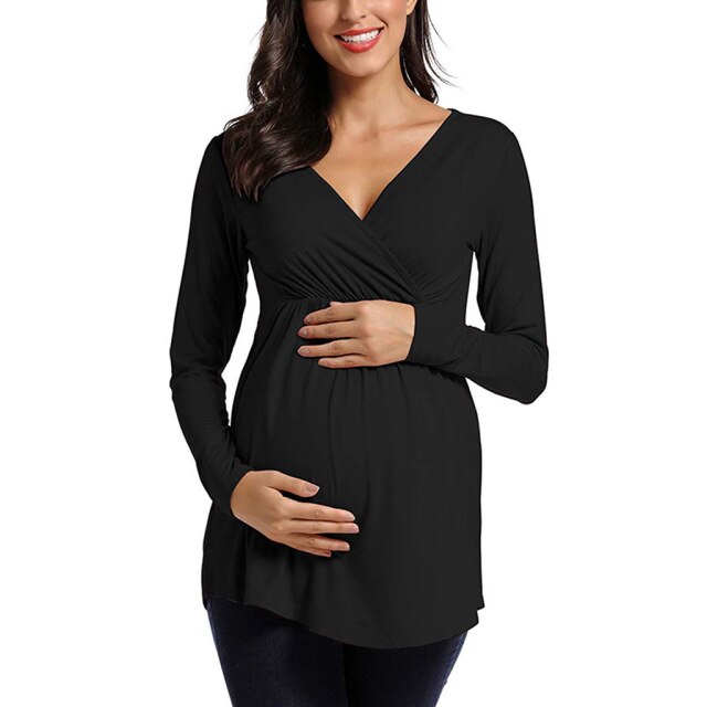 New Maternity Long Sleeve Shirts Maternity Clothes Pregnant Spring Blouse Breastfeeding V -Neck Sexy Tops Pregnancy Breastfeed