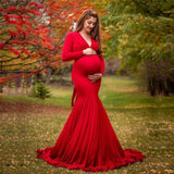 RAROVE Elegant Cotton Maternity Dresses For Photo Shoot Pregnant Women Dress Long Sleeve V-Neck Pregnancy Photography Shower Dress