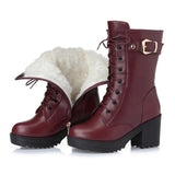 High-heeled genuine leather women winter boots thick wool warm women Military boots high-quality female snow boots K25