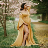 Maternity Photography Props Cotton Dress Big Flare Sleeve Pregnant Photo Shoot Dresses Women Dress