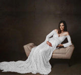 New Lace V-Neck Pregnancy Dress Photography Props Maxi Gown Flare Sleeve Maternity Dresses For Photo Shoot Clothes 2022