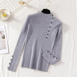 Women Casual Front Buttons Knitted Sweater Long Sleever Stand Collar High Street Slim Warm Pullover 2022 Winter New Fashion Tops