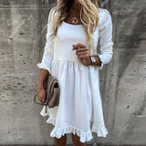 Women Vintage Ruffled A-line Party Dress Flare Sleeve O neck Solid High Street Casual Mini Dress 2021 Autumn New Fashion Dress