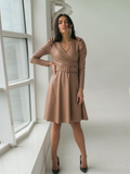 Women Vintage Sashes A-line Party Dress Puff Sleeve Sexy V neck Solid Elegant Casual Mid Dress 2022 Spring Fashion Women Dress
