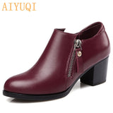 Genuine leather woman shoes 2022 autumn new deep mouth singles shoes cowhide thick with large size 35-43 of dress shoes