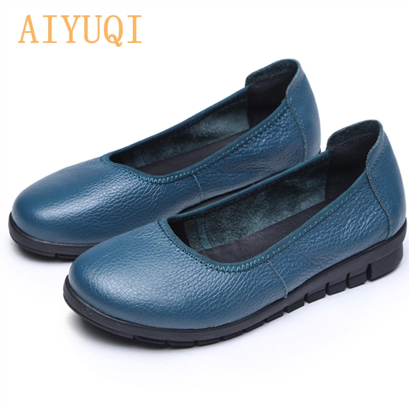 2022 spring natural genuine leather women flat shoes black shallow mouth Loafers  soft bottom ladies casual shoes