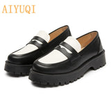 Women Spring 2022 New Genuine Leather Loafers Girls Fashion British Style Student Shoes Women
