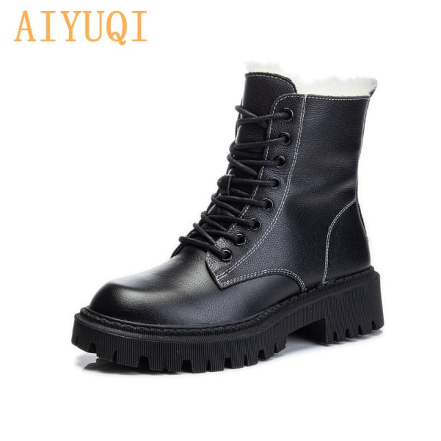 Women&#39;s Winter Boots Wool Warm 2022 New Genuine Leather Martin Boots Women Thick-soled Ankle Boots Women