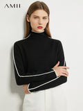 Minimalism Autumn Winter Sweater For Women Causal Spliced Slim Fit Women&#39;s Turtleneck Sweaters Sweaters For Female