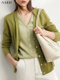 Minimalism Summer Women&#39;s Cardigan Fashion V Neck Full Sleeve Knitted Tops Elegant Thin Loose Spliced Sweaters