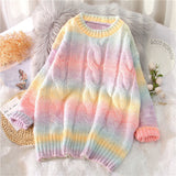 Fairy Kei Pastel Rainbow Sweaters Cozy Knit Long Sleeve Pullovers Jumpers Soft Girl Harajuku Aesthetic Clothing