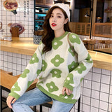 Women Flower Sweaters Pullover Crew Neck Oversized Cozy Jumpers Fall Winter Female Tops