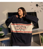 Womens Oversized Sweatshirt Cute Bear Letter Print Long Sleeve Polo-Collar Pullover Sweatshirts Prep Girl Harajuku Outfits