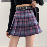Plaid Pleated Skirt With Chain Belt Punk Rock Girl Cheerleading Belted Tennis Mini Skirt Women Aesthetic e-girl Harajuku Outfit