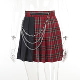 Rarove Plaid Skirt With Chain Mixed Check Mini Skirt e-girl Grunge Aesthetic Style Y2K Dark Goth Clothes