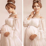New Royal Style White Maternity Lace Dress Pregnant Photography Props Pregnancy maternity photo shoot long dress Nightdress