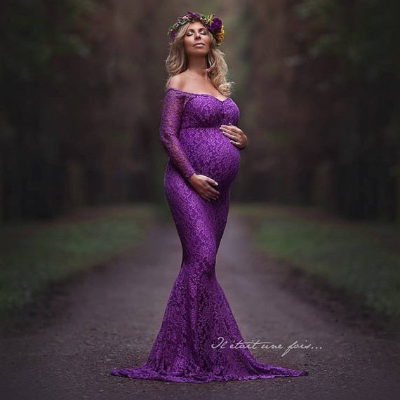 2023 Mermaid Maternity Dresses For Photo Shoot Lace Maxi Maternity Gown Off Shoulder Sexy Women Pregnancy Dress Photography Prop