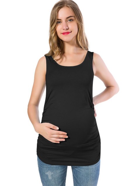 Maternity Basic Tank Top Mama Clothes Neck Sleeveless Tops Women's Solid Side Ruching Vest
