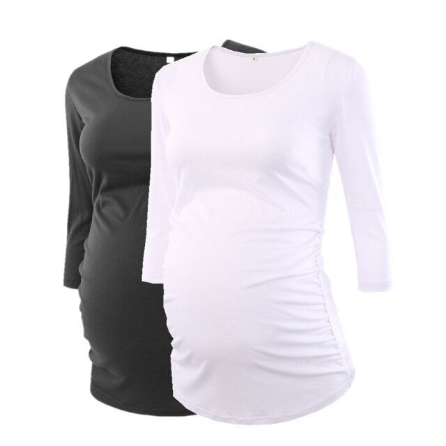 Pregnant Blouse Maternity Clothes Side Ruched 3 Quarter Sleeve Maternity Scoop Neck Jersey Top Pregnancy Clothes for Women Tops