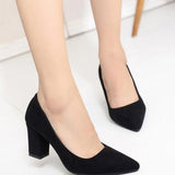 High Heels Women Pumps Sexy Nightclub Wedding casual shoes Pointed Toe Parties Dress Slip-on Summer Flock Shallow Square Heel