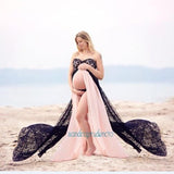 Maternity Photography Props Fancy Maternity two-color Dresses Pregnant Clothes Maxi Lace Chiffon Dress Photo Session Dress