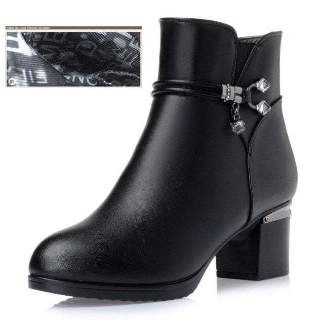 Rarove Winter wool Women Boots Genuine leather snow boots  slope with thick  warm ankle boots Women's boots plus size 35-43